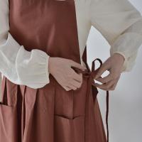 Delantal impermeable ajustable duradero, delantal de cocina de lino y algodón de Color sólido, delantal largo sin mangas de estilo coreano para mujer - details 2