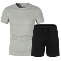 Conjunto de 2 piezas de camiseta de bola transpirable de malla de manga corta para hombre, pantalones cortos deportivos, informal de color sólido - details 5