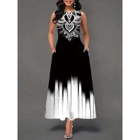 Women's Boho Long Dress Elegant Sleeveless Floral Print Casual Beach Party Summer Dress - details 1