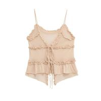 ZOCI- Top corto de verano para mujer, Top informal sin mangas con volantes y diseño plegable, camisola atada de longitud corta - details 0