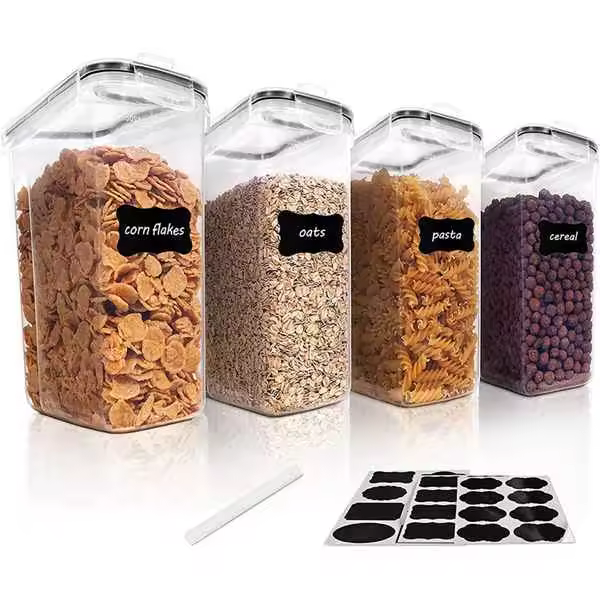 Recipientes de almacenamiento de alimentos con tapa airtight de PP 2.5L para cereales aperitivos azúcar 4 piezas - 1