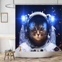 Cortinas De Ducha divertidas para baño, decoración con ganchos, impermeables, 3D tela De poliéster, lindo gato, dinosaurio - details 14