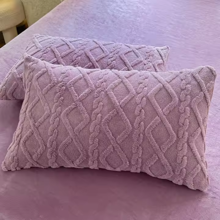 Suministros de cama de 2 uds., funda de almohada de lana de leche de Color sólido, funda de almohada suave y agradable para la piel, protector de almohada cálido rectangular para pareja - 1