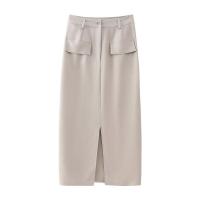 BUNO-Vestido Midi elegante con bolsillos lisos para mujer, vestido elegante sin mangas con cuello redondo, vestidos ajustados con abertura para ir al trabajo, batas acampanadas lisas 2025 - details 4