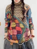 Suéteres con estampado Vintage para mujer, jerséis holgados de cuello alto de estilo europeo, jerséis elegantes informales, moda de invierno, 2023 - details 0