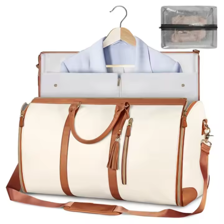 Bolso de viaje plegable para mujer, bolsa de lona de cuero PU grande, bolsa de viaje de negocios - 1