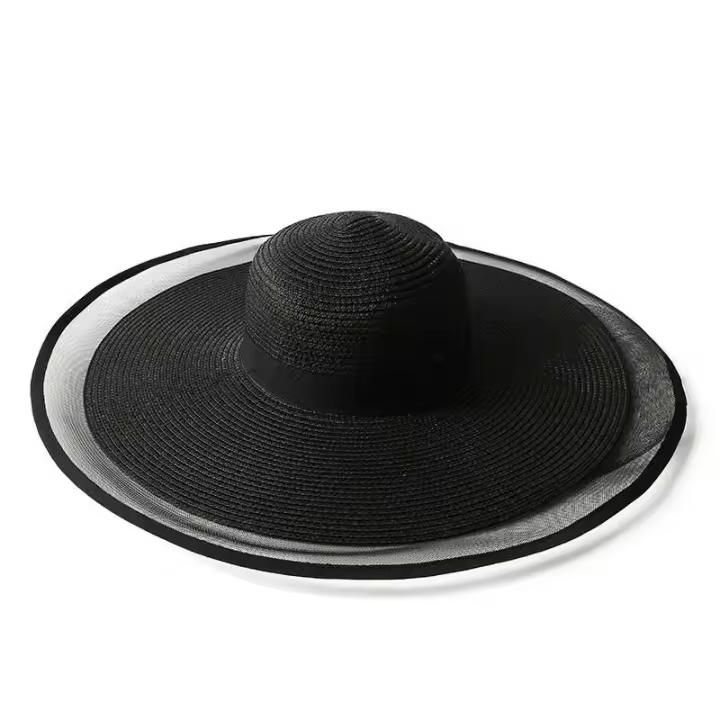 Sombrero de playa con ondas para mujer, viseras grandes para el sol, cubo con corte UV, gorra panamá, protector solar de paja Vintage - 1