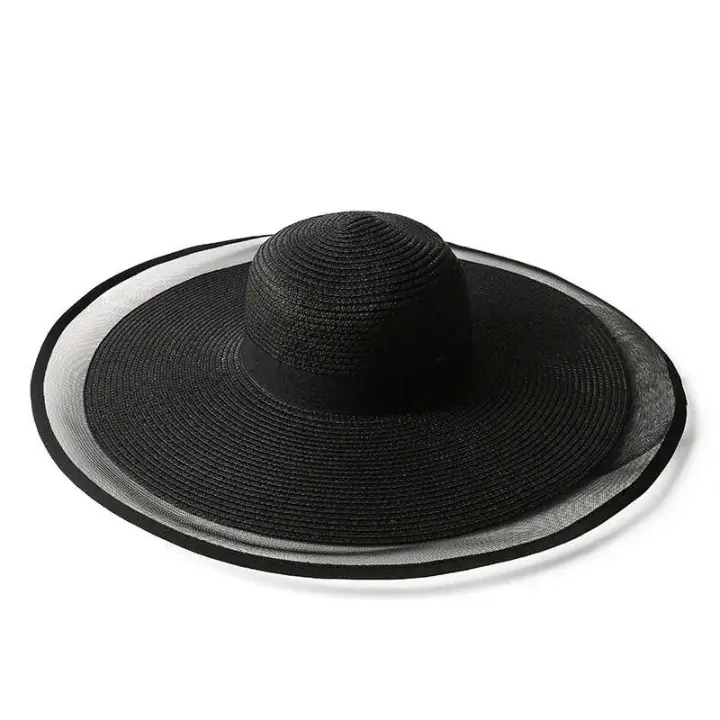 Sombrero de playa con ondas para mujer, viseras grandes para el sol, cubo con corte UV, gorra panamá, protector solar de paja Vintage - 1