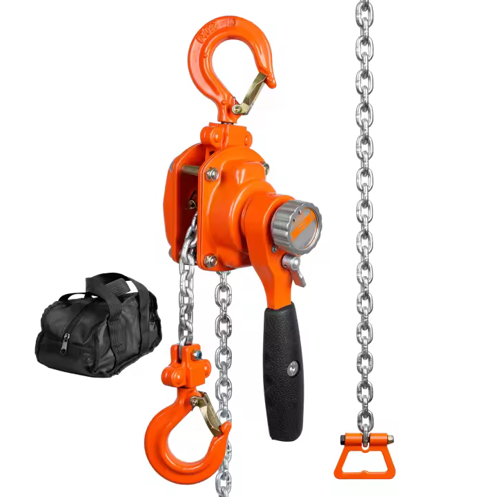 SucceBuy Polipasto de cadena manual con palanca, capacidad de 1/4 tonelada (550 lbs), 5 pies de largo, acero al carbono galvanizado G80, freno de doble trinquete Weston, cadena automática, 360 °   Gancho, para garaje y fábrica - 1