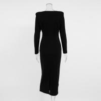 Primavera estilo francés elegante pequeño negro largo cuello cuadrado Slim Fit Bodycon diseño Dre - details 11