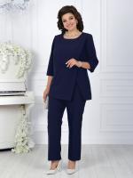 Conjunto Elegante De Talla Grande En Color Sólido Con Cuello Redondo Y Siete Mangas Con Pantalones 2-Piezas Para Mujer Senior - details 1