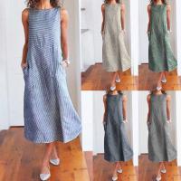 Vestido MIDI de verano a rayas con estilo casual y cómodo Sin mangas, suelto, con bolsillos, Moda para mujeres - details 0