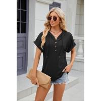 BUNO-2025 Camiseta de manga corta para mujer, Tops con capucha, botones sólidos, cordones, Verano - details 32