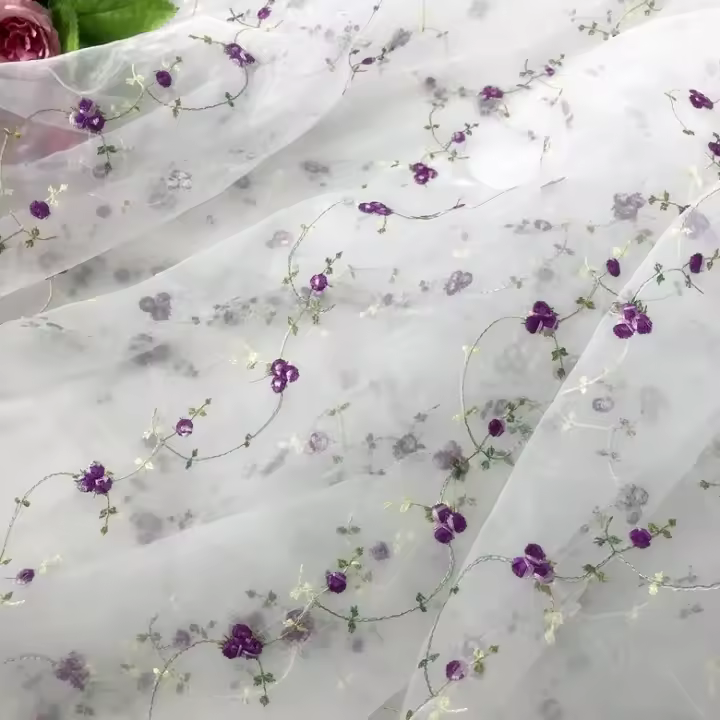 Cortinas de tela bordadas con flores pequeñas, Fondo de Organza caliente, disfraz de escenario para mujer, bricolaje y otras telas bordadas - 1