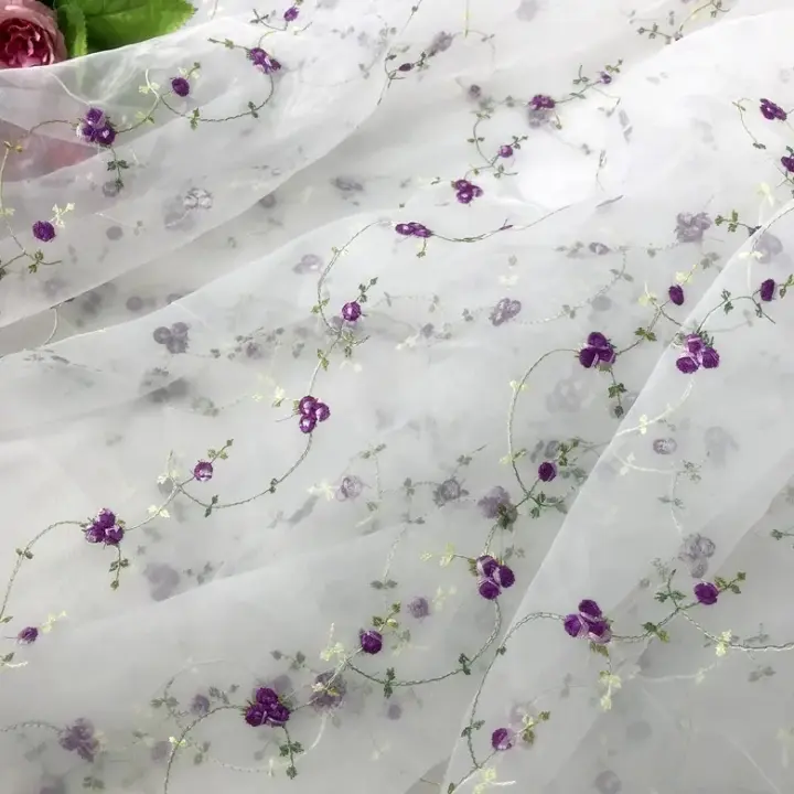 Cortinas de tela bordadas con flores pequeñas, Fondo de Organza caliente, disfraz de escenario para mujer, bricolaje y otras telas bordadas - 1