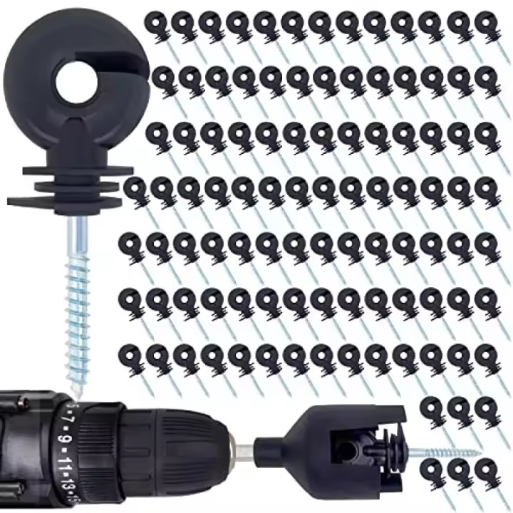 Aislador de valla eléctrica negra, poste aislante atornillable, poste de anillo de madera, herramienta de enchufe aislante gratis, 100 piezas, 1 ud. - 1