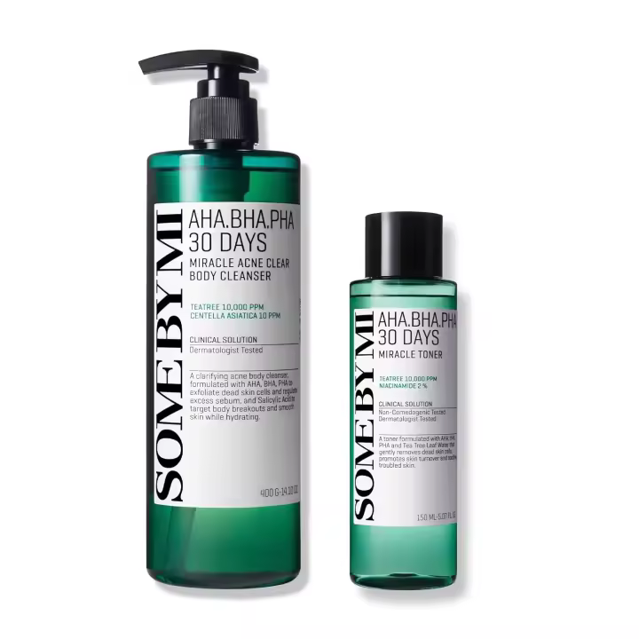 SOME BY MI AHA BHA PHA Tónico + Limpiador corporal transparente milagroso de 30 días 5.07Oz+13.5Oz Elimina residuos y grasa Limpia profundamente el acné en la espalda y - 1
