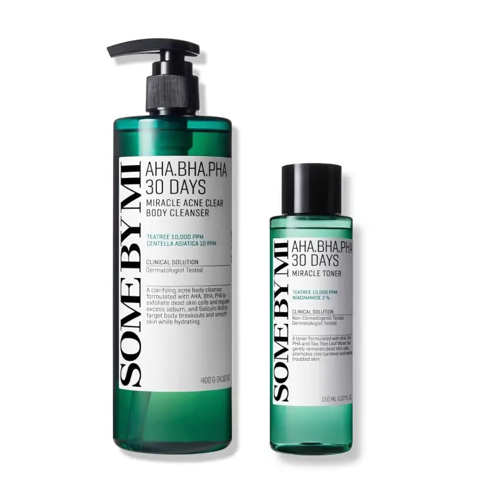 SOME BY MI AHA BHA PHA Tónico + Limpiador corporal transparente milagroso de 30 días 5.07Oz+13.5Oz Elimina residuos y grasa Limpia profundamente el acné en la espalda y - 1