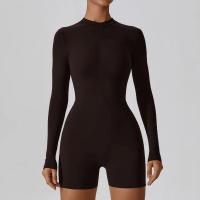 Mono deportivo de manga larga con cremallera frontal para mujer, mono con control de barriga, pantalones cortos de yoga, mono deportivo de una pieza - details 3
