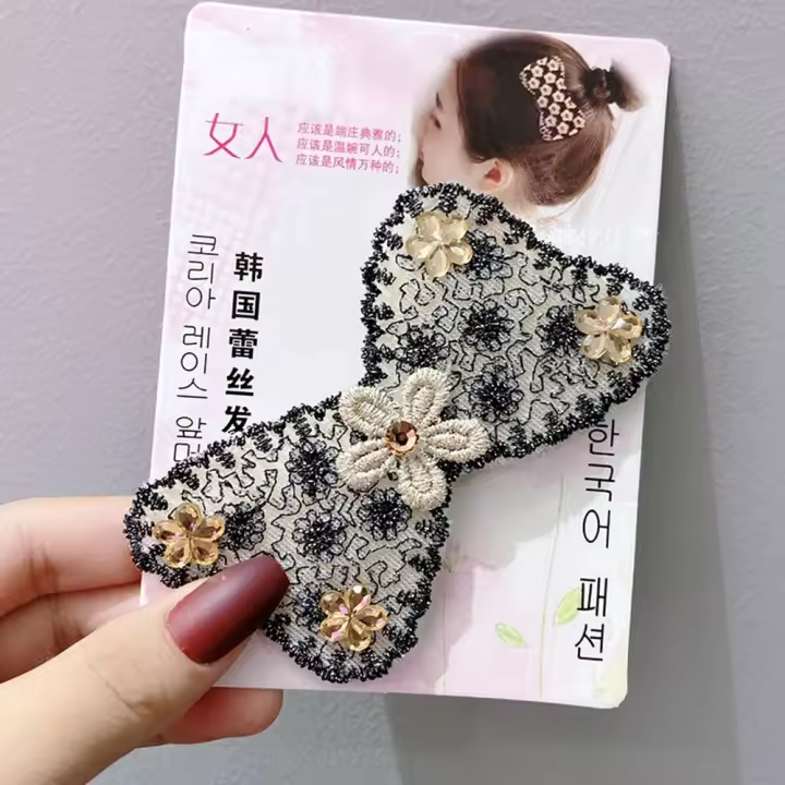 Pasta mágica sin costuras con flores para niños, accesorios de salón de corte con flequillo de mariposa y lazo, herramienta de estilismo - 1