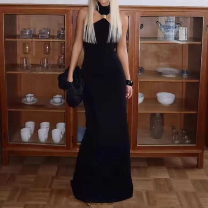Nuevo vestido halter sin tirantes de cintura delgada para mujer con diseño de línea A, elegante estilo francés - 1