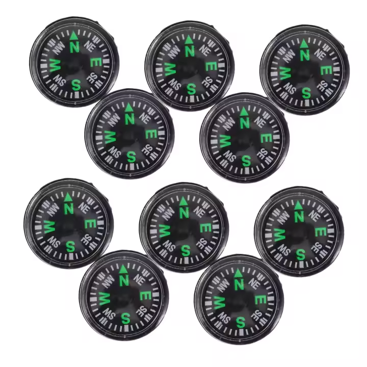 12 brújulas para exteriores, brújula para actividades al aire libre, brújula para caminata, pequeña, portátil, multifuncional, supervivencia, pirata, brújula de bolsillo vintage, plástico negro - 1