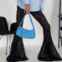 Pantalones negros con cintura elástica, diseño perspectiva para mujer, moda original - details 2
