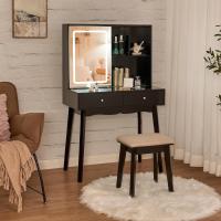 Tocador de Maquillaje con Luz, Brillo Ajustable, Mesa Cosmética con Espejo Deslizante, Tocador Pequeño con Taburete 2 Cajones Blanco EFST15M - details 10