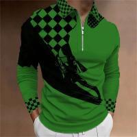 Polo para hombre Camisa de golf estampada a cuadros 3D Manga larga Cremallera Ropa deportiva Moda Ropa de calle Diseñador - details 6