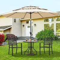 Mesa de jardín redonda de cristal de 70 cm de diámetro, mesa de balcón con orificio para sombrilla, altura 73 cm, negro - details 3
