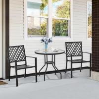 Mesa de jardín redonda de cristal de 70 cm de diámetro, mesa de balcón con orificio para sombrilla, altura 73 cm, negro - details 4