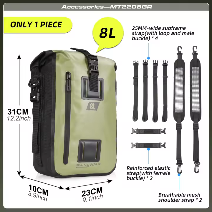 Rhinowalk-mochila para motocicleta, bolsa impermeable de 8L, 15L, 30L, bolsa trasera para motocicleta, alforja Universal para exteriores, accesorios para sillín - 1