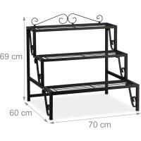 Escalera Plantas de Metal, 3 Pisos, Exterior e Interior, Estantería Flores con Adornos, 69 x 70 x 60 cm, Negro - details 3