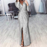 Elegante Vestido Brillante de Cuello en V Moda de Banquete de Noche Ligera de Alta Gama - details 6