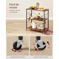 Estantería de Cocina con Ruedas, Carrito de Servicio de 3 Niveles, Estantería para Microondas, Horno, Tostadora, Marco de Metal con 6 Ganchos, Marrón Rústico y Negro - details 37