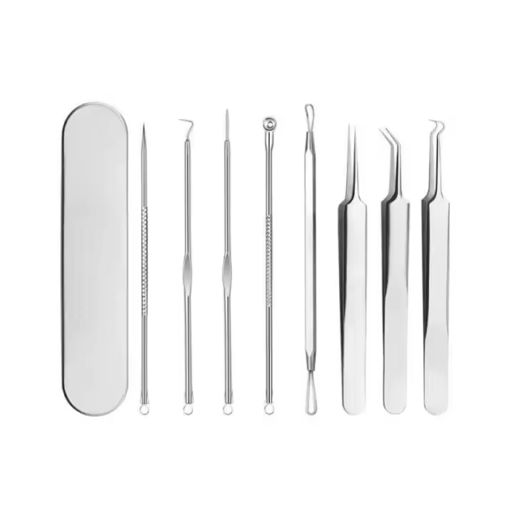 8 unids/set juego de agujas para acné de acero inoxidable, portátil, herramientas de belleza y maquillaje, limpieza profesional de acné facial, puntos negros - 1