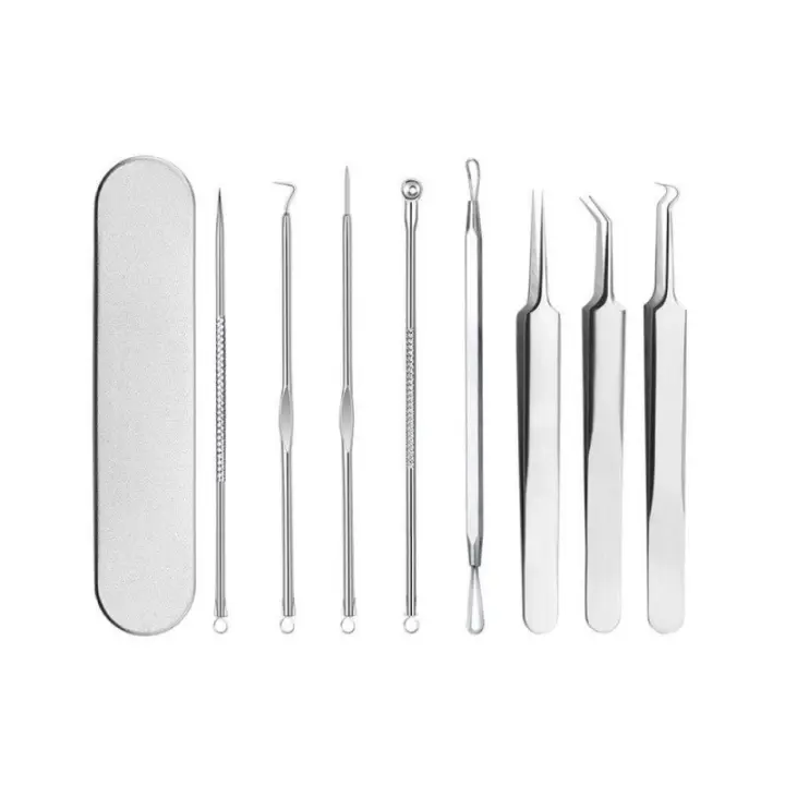 8 unids/set juego de agujas para acné de acero inoxidable, portátil, herramientas de belleza y maquillaje, limpieza profesional de acné facial, puntos negros - 1