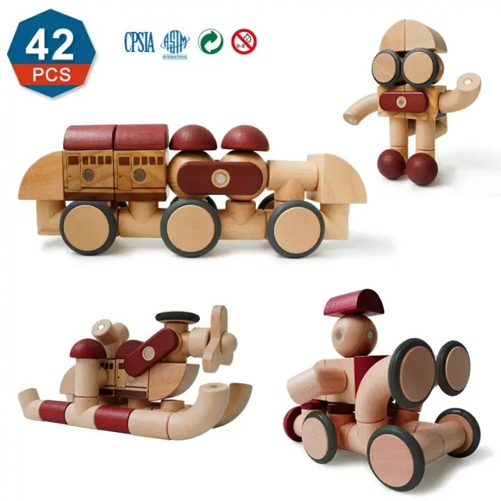 Set de bloques magnéticos para juegos cerebrales preescolares de 24/42 piezas Juguetes educativos para niños Bloques de madera magnéticos Regalo de Navidad 2024 ﻿ - 1