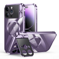 Funda a prueba de golpes de aleación de aluminio para iPhone 14 Pro Max 13 Pro Max, protección de cámara de Metal, soporte, cubierta transparente, parachoques magnético - details 4