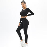 Conjunto de Yoga sin costuras para mujer, ropa deportiva de entrenamiento para gimnasio, Top corto de manga larga, Leggings de cintura alta, trajes deportivos de 2 piezas - details 11