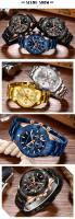 Reloj de cuarzo de negocios de oro de lujo para hombre, reloj de pulsera de acero inoxidable multifunción resistente al agua, regalo del Día del Padre para papá - details 12