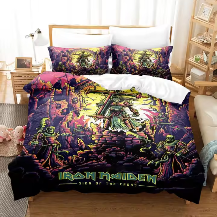 Juego de Ropa de Cama de Metal Pesado Cubierta de Edredón, Funda de Almohada, Sábanas para Rey y Reina Diseño de Damas de Hierro Cojines para Adultos y Niños - 1