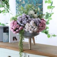 Ramo de novia de peonía emulacional de seda, rosa de té, 27 cabezas, flores falsas, tallo largo, flores artificiales de peonía, decoración de boda - details 3