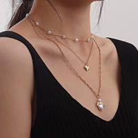 Collar de ala de Ángel con perlas en forma de corazón multicapa elegante para mujer, collar de alta gama con diseño de nicho - details 1