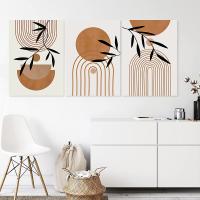 Póster Moderno Abstracto Boho con Marco de DHROOM Pintura en Lienzo de Hojas de Plantas y Línea del Sol para Decoración de Sala de Estar - details 6