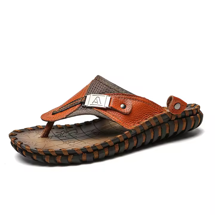 Chanclas informales de piel para hombre, sandalias de playa. - 1