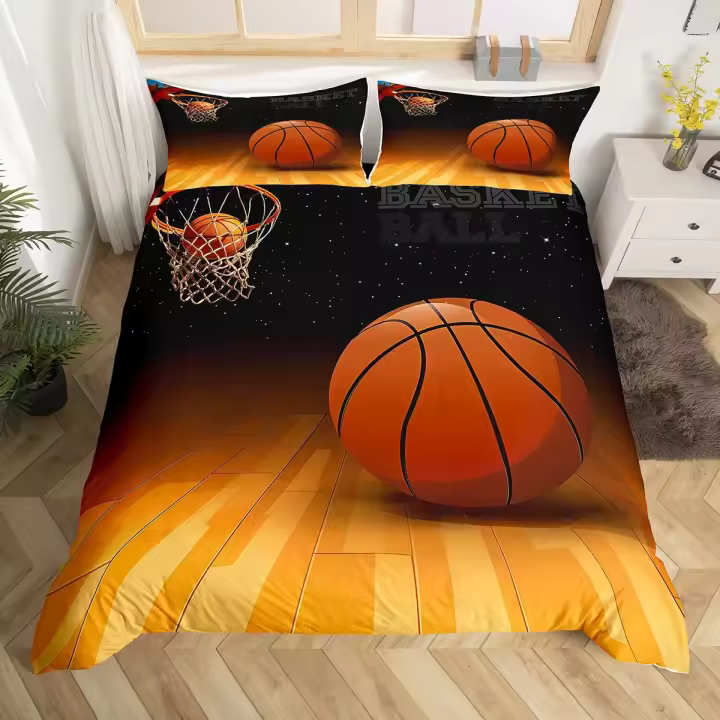 Juego de Ropa de Cama de Básquetbol para Niños Cubierta de Edredón de Salamandra de Dibujos Animados Tamaño Cama Twin Material de Poliéster - 1