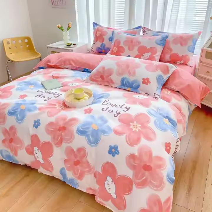 Funda de Edredón de Flores Estampadas y Espumadas para Cama Doble Individual sin Funda de Almohada y Sábana Rosa Cómoda y Gruesa - 1