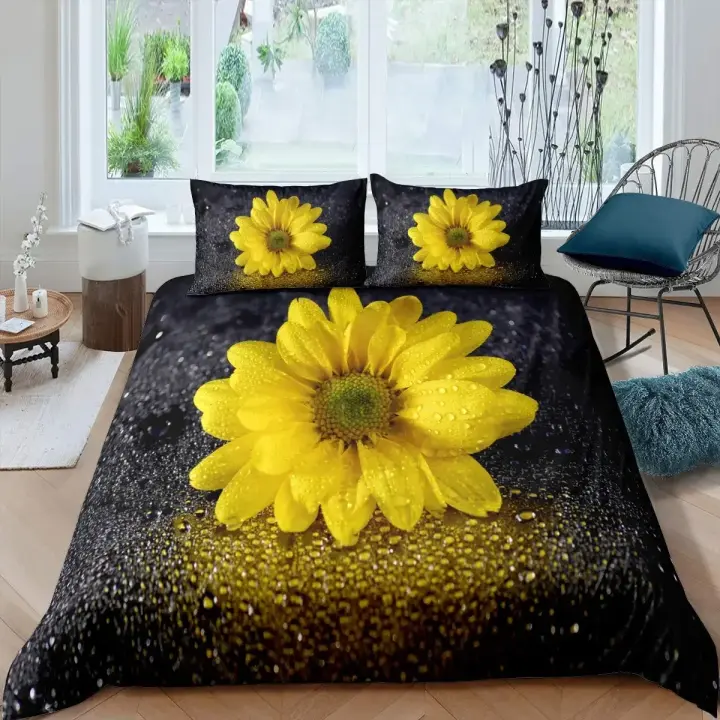 Juego de Fundas de Dormitorio de Girasol Artesanía Botánica de Campos de Girasol con Viste de Atardecer Material de Poliéster - 1