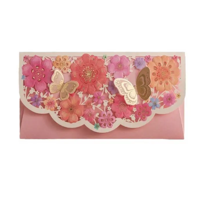 Sobres rojos chinos con grabado láser, paquete rojo hueco Rectangular en relieve, matrimonio tridimensional de HongBao, 6 uds. - 1